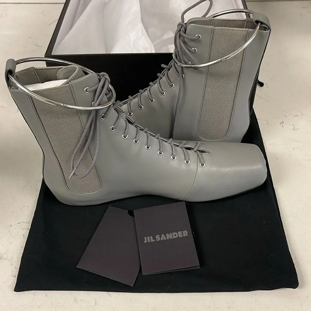 Jill Sander Grey Leather Boots Size 38 Never Worn Ballet Boots Size 8